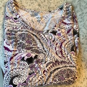 Style & Co Paisley Print Scoop Neck Top Purple Black RS Plus Size 1X